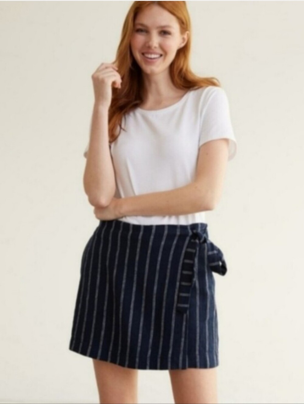 NWOT Navy and White Striped Linen Skort/Skirt with Wrap Waistband